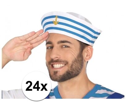 24x Wit/blauw matrozen verkleed hoedjes voor volwassenen