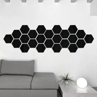 25 #12 Stuks 3d Spiegel Hexagon Vinyl Verwijderbare Muurstickers Diy Art Wall Stickers Woonkamer Gespiegeld Decoratieve Stickers zwart
