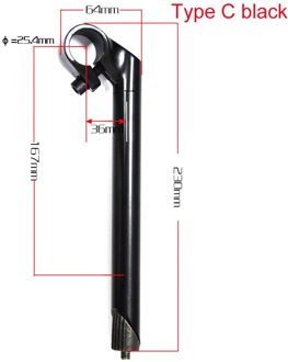25.4Mm * 22.2Mm Fiets Stuurpen Zwanenhals Fixed Gear Bike Road Fiets Aluminium Riser Fiets Accessoires deel type C zwart