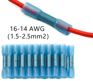 25/50PCS Blue Heat Shrink Butt Terminals Insulated Electrical Wire Connectors 16-14 AWG Cable Crimping Terminals Connector