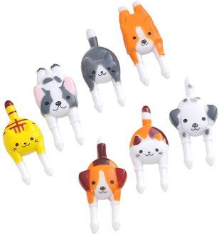 25 # Fruit Vork Cartoon Kat Hond Fruit Vork Set Plastic Twee Tanden Kinderen Dessert Fruit Vork Tandenstoker party Decor