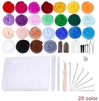25 Kleuren Vilt Garen Roving Set Naaldvilten Starter Kit Foam Mat Arts Ambachten Diy Naald Vilten Gereedschap