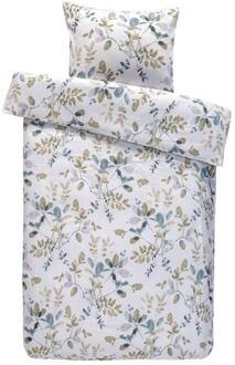 25% korting - Leen Bakker - Dekbedovertrek Carlijn Botanisch - /groen - 140x200/220 Cm - Katoen Satijn - Wit
