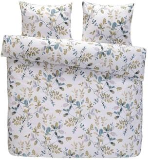25% korting - Leen Bakker - Dekbedovertrek Carlijn Botanisch - /groen - 240x200/220 Cm - Katoen Satijn - Wit