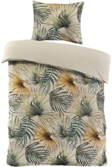 25% korting - Leen Bakker - Dekbedovertrek Fenna - Zand/groen 140x220 Cm - Polyester - Beige