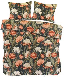 25% korting - Leen Bakker - Dekbedovertrek Fleur - Zwart/geel - 240x200/220 Cm - Katoen Satijn - Zwart#Multikleur#Geel