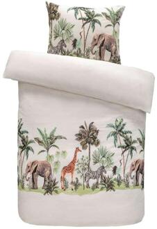 25% korting - Leen Bakker - Dekbedovertrek Job Dieren - Off-white - 140x200 Cm - Katoen - Crème#Multikleur