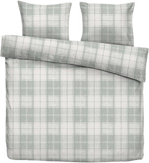 25% korting - Leen Bakker - Dekbedovertrek Laurens - Off-white/ - 240x200/220 Cm - Polyester/Katoen - Groen