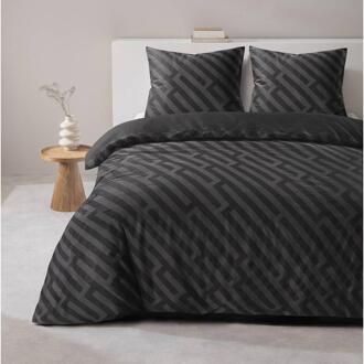 25% korting - Leen Bakker - Dekbedovertrek Lissabon - 240x200/220 Cm - Katoen Satijn - Zwart