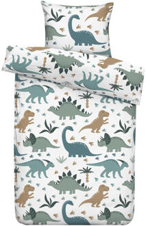 25% korting - Leen Bakker - Dekbedovertrek Luut - Wit/ - 140x200/220 Cm - Polyester - Groen