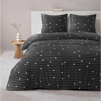 25% korting - Leen Bakker - Dekbedovertrek Milou - /wit - 240x220 Cm - Polyester - Zwart