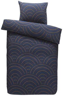 25% korting - Leen Bakker - Dekbedovertrek Sendai Grafisch - /caramel - 140x200/220 Cm - Katoen - Blauw