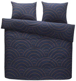 25% korting - Leen Bakker - Dekbedovertrek Sendai Grafisch - /caramel - 200x200/220 Cm - Katoen - Blauw