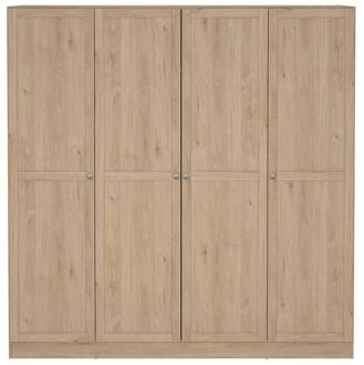 25% korting - Leen Bakker - Kledingkast Lynn 4-deurs - Eikenkleur - 200x196x62 Cm - Spaanplaat - Bruin - 61.7x195.5x200.1 Cm