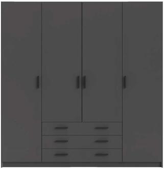 25% korting - Leen Bakker - Kledingkast Sprint 4-deurs - Antraciet - 200x196x50 Cm - Spaanplaat - Grijs