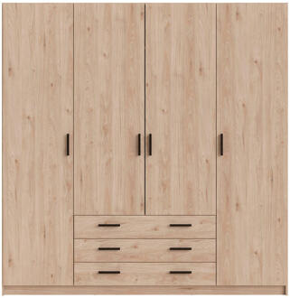 25% korting - Leen Bakker - Kledingkast Sprint 4-deurs - Eikenkleur - 200x196x50 Cm - Spaanplaat - Bruin