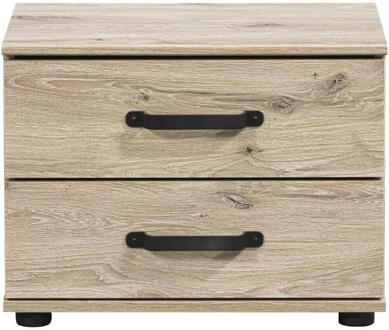 25% korting - Leen Bakker - Nachtkastje Dex - Licht Eikenkleur - 40x52x38 Cm - Spaanplaat - Bruin#Beige