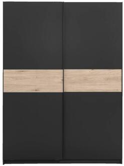 25% korting - Leen Bakker - Schuifdeurkast Genua - Antraciet/eikenkleur - 204x150x60 Cm - Spaanplaat - Grijs#Zwart - 60.3x150.6x204 Cm