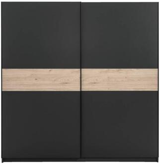 25% korting - Leen Bakker - Schuifdeurkast Genua - Antraciet/eikenkleur - 204x200x60 Cm - Spaanplaat - Zwart#Grijs - 60.3x200.2x204 Cm