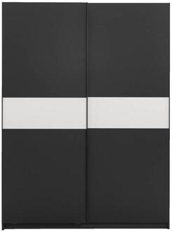 25% korting - Leen Bakker - Schuifdeurkast Genua - Antraciet/wit - 204x150x60 Cm - Spaanplaat - Grijs#Zwart - 60.3x150.6x204 Cm