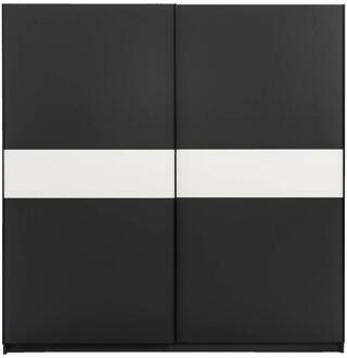 25% korting - Leen Bakker - Schuifdeurkast Genua - Antraciet/wit - 204x200x60 Cm - Spaanplaat - Grijs#Zwart - 60.3x200.2x204 Cm
