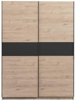 25% korting - Leen Bakker - Schuifdeurkast Genua - Eikenkleur/antraciet - 204x150x60 Cm - Spaanplaat - Bruin - 60.3x150.6x204 Cm