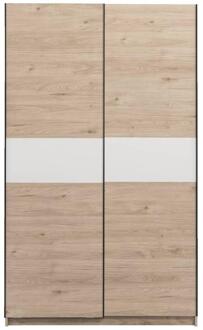 25% korting - Leen Bakker - Schuifdeurkast Genua - Eikenkleur/wit - 204x122x60 Cm - Spaanplaat - Bruin - 60.3x122.4x204 Cm