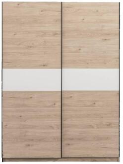 25% korting - Leen Bakker - Schuifdeurkast Genua - Eikenkleur/wit - 204x150x60 Cm - Spaanplaat - Bruin - 60.3x150.6x204 Cm