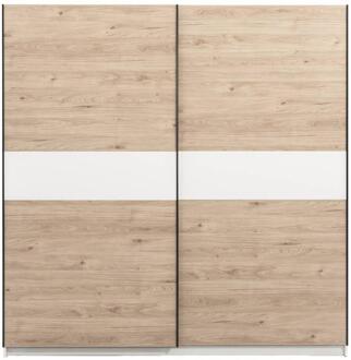 25% korting - Leen Bakker - Schuifdeurkast Genua - Eikenkleur/wit - 204x200x60 Cm - Spaanplaat - Bruin - 60.3x200.2x204 Cm