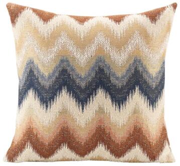25% korting - Leen Bakker - Sierkussen Ward - Off-white/bruin - 45x45 Cm - Polyester - Wit#Bruin#Multikleur#Blauw