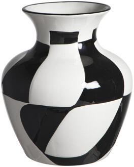 25% korting - Leen Bakker - Vaas Abstract Off-white/zwart - 22xØ19 Cm - Keramiek - Wit#Zwart