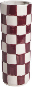 25% korting - Leen Bakker - Vaas Check Paars/wit - 28,2xØ10,2 Cm - Keramiek - Paars#Wit - H28.2 Cm