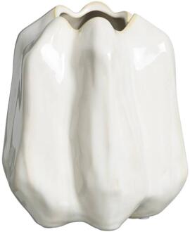 25% korting - Leen Bakker - Vaas Fleurie - Off-white - 16,5x14,5x16,2 Cm - Stoneware - Wit#Crème - 14.5x16.5x16.2 Cm