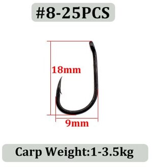 25 Pcs Curve Karper Haak Hoge Carbon Staal Vishaak Sharp Karper Hair Rig Haak Teflon Gecoat Karpervissen Feeder visgerei Accessoire 25stk-Size 8