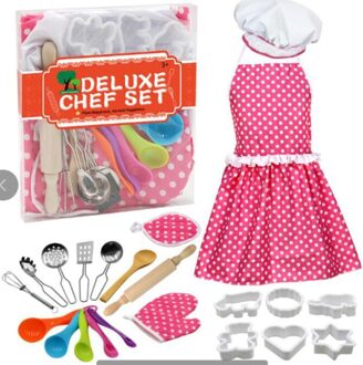 25 Pcs Kids Koken En Bakken Set Chef Kostuum Rollenspel Geschikt Voor 2-8 Jaar Oude Jongens meisjes Peuter Jurk Up Kids 04
