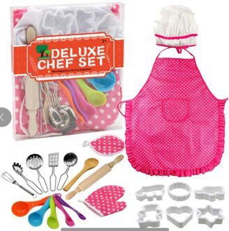 25 Pcs Kids Koken En Bakken Set Chef Kostuum Rollenspel Geschikt Voor 2-8 Jaar Oude Jongens meisjes Peuter Jurk Up Kids 05