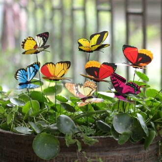 25 Pcs Kleurrijke 3d Dubbele Laag Vlinder Op Stokken Home Yard Gazon Bloempot Plant Decoratie Tuin Ornament Diy Gazon Ambachten