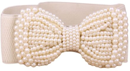 25 # Riem Vrouwen Wit Zwart Riem Mode Dame Strik Stretch Elastische Brede Riem Parel Taille Riemen Cintos De Mujer-30 3.1 #10