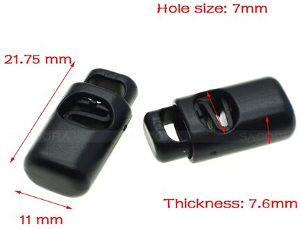 25 stks/pak Plastic Enkele Gat Lente Stopper Toggle Cord Locks End Zwart