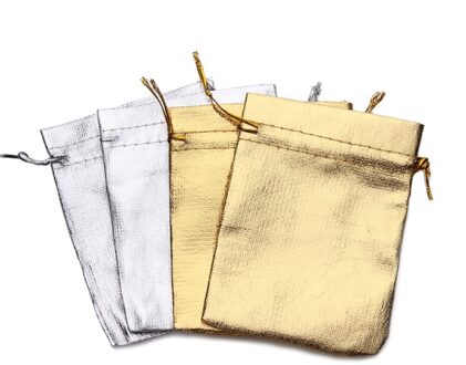 25 Stks/partij 9X12Cm 7X9Cm Mixed Gold Siler Koord Organza Sieraden Organizer Pouch Satijn Kerst bruiloft Sieraden Bag 7x9cm satin zak