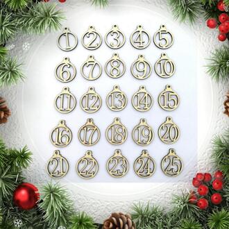 25 Stks/set Kerst Kalender Nummer Label Houten Countdown Tags Advent Calendat Opknoping Ornament Home Party Kerst Decoratie