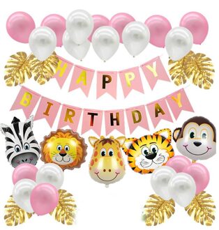 25 Stuks Ballon Set Animal Forest Verjaardagsfeestje Decoratie Kids Voor Thuis Verjaardag Ballonnen roze