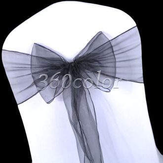 25 Stuks Black Sheer Organza Voorzitter Sjerpen Bow Cover Bruiloft Decoratie