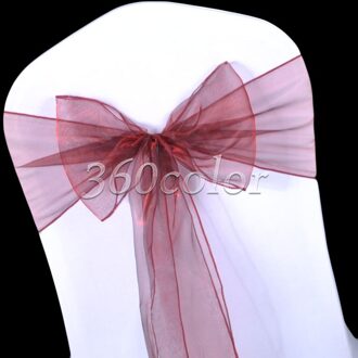 25 Stuks Burgundy Red Sheer Organza Voorzitter Sjerpen Bow Cover Bruiloft Decoratie