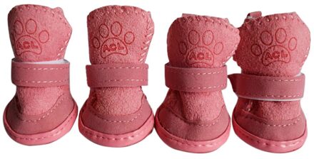 25 # Winter Warm Schoenen Voor Honden Leuke Pet Winddicht Laarzen Sneeuw Wandelschoenen Katoen Blend Puppy Sneakers Chihuahua Hond Schoenen winter E / roze