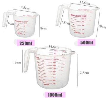 250/500/1000Ml Plastic Maatbeker Kruik Giet Uitloop Oppervlak Keuken Tool 500ML
