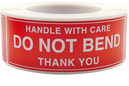 250 Pcs/Roll 1*3Inch "Niet Buigen" Handvat Met Zorg Dank U Stickers Lijm waarschuwing Labels Business Pakket Breekbare Sticker