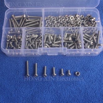 250 stks/set M3 Knop schroef 304 Roestvrij Staal Hex Socket Schroeven Bolt Met Hex Noten Assortiment Kit Reparatie Tool monster doos
