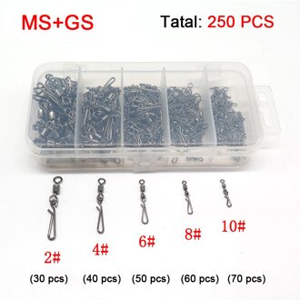 250 stks/set Vissen Swivel Snap Rolling Swivel Maat 2 4 6 8 10 # Haak Lijn Connector Vissen Tool MS-GS
