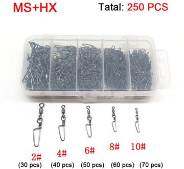 250 stks/set Vissen Swivel Snap Rolling Swivel Maat 2 4 6 8 10 # Haak Lijn Connector Vissen Tool MS-HX